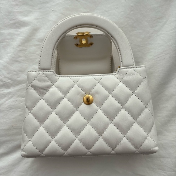 NWT π€ CHANEL 24P White Leather Small Nano Shopper Kelly Bag - Picture 15 of 16
